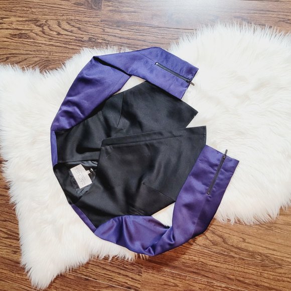 Rachel by Rachel Roy Cropped Black Asymmetrical Jacket Zippered Sateen Purple 2 - Picture 8 of 15